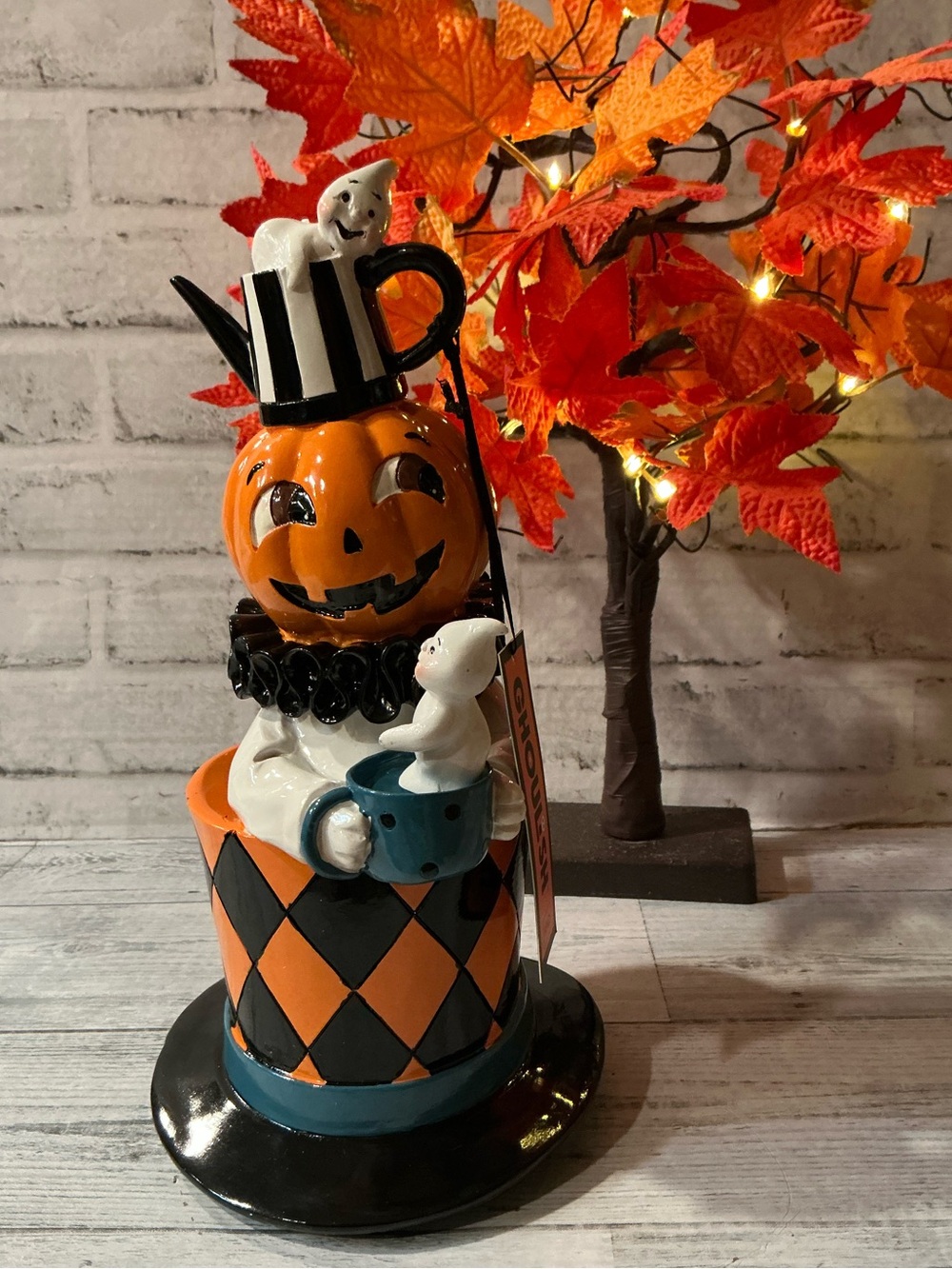 GHOULISH 12.5in Stacked Pumpkin Face Halloween Decor